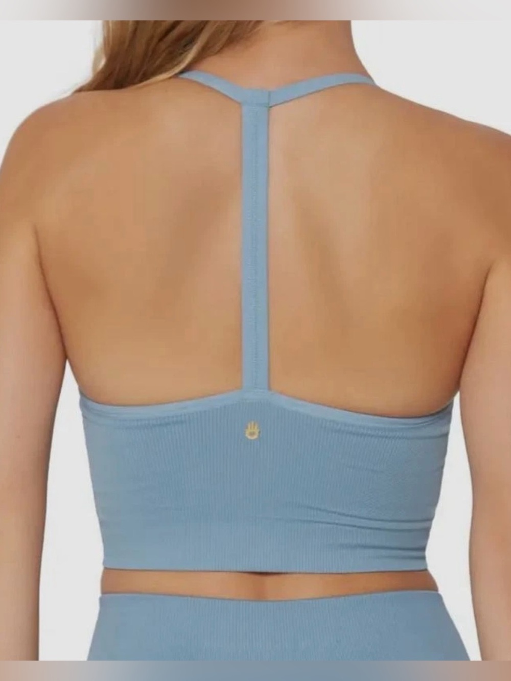 Spiritual Gangster Women's Blue Ribbed Icon T-Back Sports Bra Size XS/S